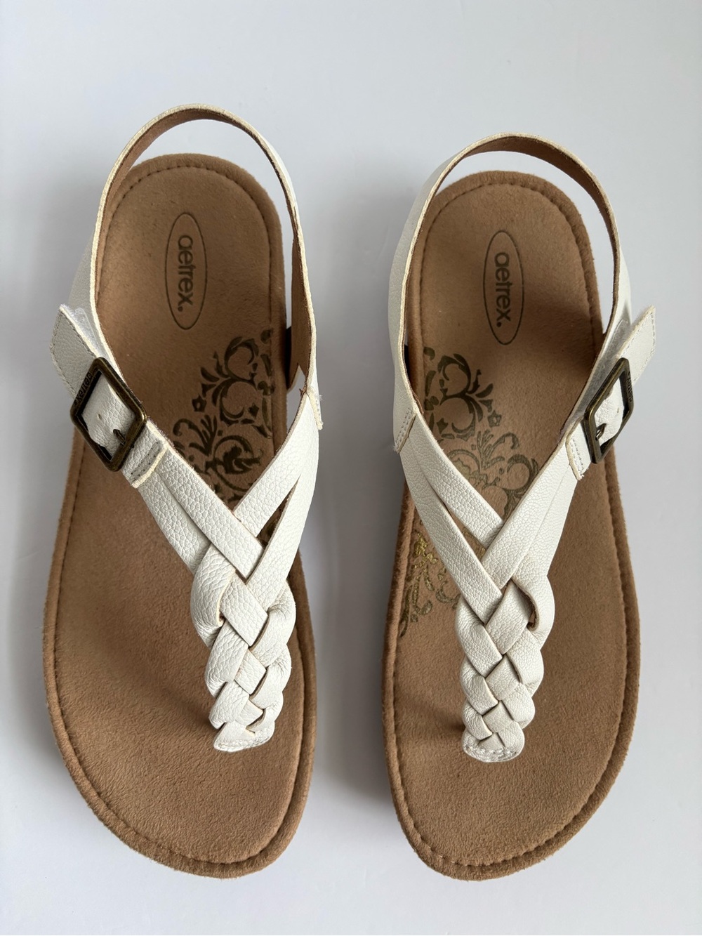 Aetrex Harper Braided Slingback Thong Arch Support Sandals White 9.5 - Picture 2 of 12